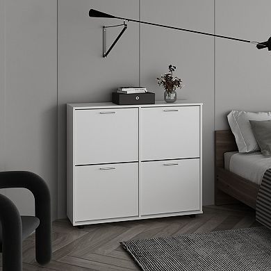 Opal 4-Door Shoe Rack Cabinet With Multiple Shelves, Modern Footwear Storage