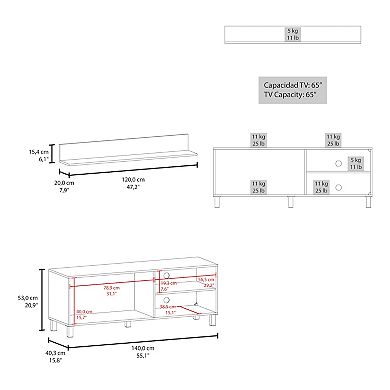 Bryce Tv Stand Two Doors, Open Shelves And Spacious Top Surface, Modern Entertainment Unit