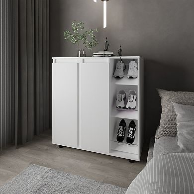 Houck Shoe Rack with 3 Side Tiers, Compact Storage for Shoes, Boots, and Accessories Organizer