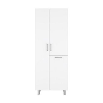 Iris 71" High Two-Door Broom Bathroom and Laundry Storage Cabinet With Hamper, Four Shelves.