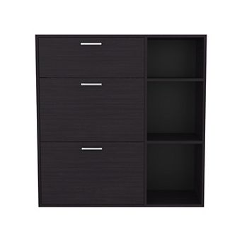 Showie 3-Door Shoe Rack with Interior Shelves And Side Shelves,One Drawer Storage Cabinet for Shoes.