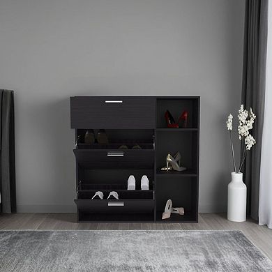 Showie 3-Door Shoe Rack with Interior Shelves And Side Shelves,One Drawer Storage Cabinet for Shoes.