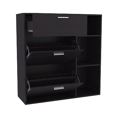 Showie 3-Door Shoe Rack with Interior Shelves And Side Shelves,One Drawer Storage Cabinet for Shoes.
