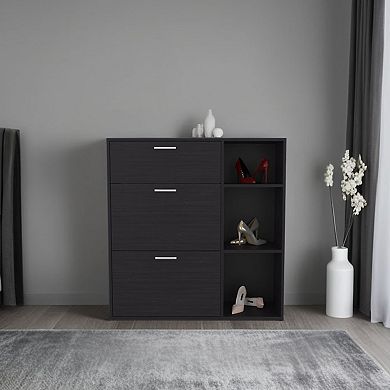 Showie 3-Door Shoe Rack with Interior Shelves And Side Shelves,One Drawer Storage Cabinet for Shoes.