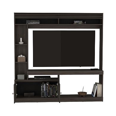 Dante 71" Wide Freestanding Entertainment Center, Tv Stand , 8 Shelves, Bookcase, Cabinet.
