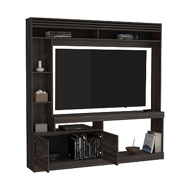Dante 71" Wide Freestanding Entertainment Center, Tv Stand , 8 Shelves, Bookcase, Cabinet.