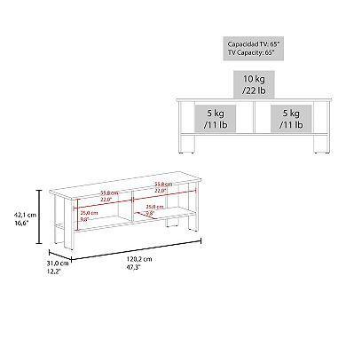 Navia 47" Wide Tv Stand With Two Shelves, For Living Room, Bedroom, Entertainment