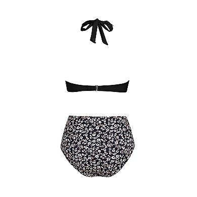 Women's Cupshe 2-Piece V-Neck Halter Front Twist Swim Top & Bikini Swim Bottoms Set