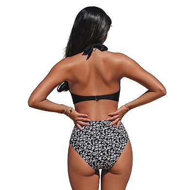 Women's Cupshe 2-Piece V-Neck Halter Front Twist Swim Top & Bikini Swim Bottoms Set