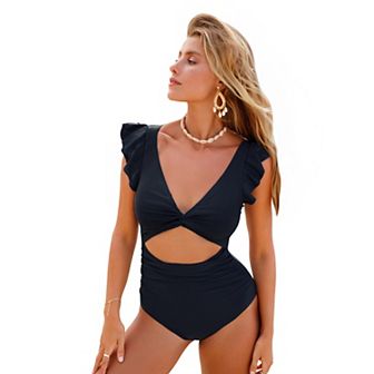 Women's Cupshe Plunging Flutter Sleeve Cutout One-Piece Swimsuit