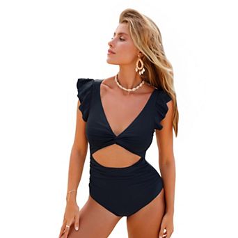 Women's Cupshe Plunging Flutter Sleeve Cutout One-Piece Swimsuit