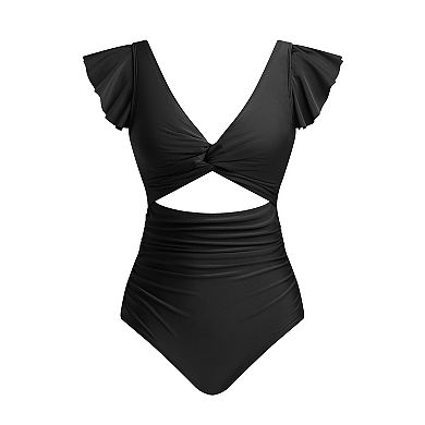 Women's Cupshe Plunging Flutter Sleeve Cutout One-Piece Swimsuit