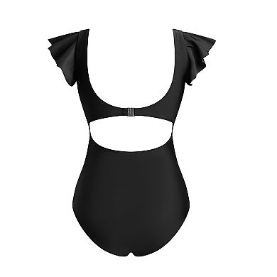Women's Cupshe Plunging Flutter Sleeve Cutout One-Piece Swimsuit
