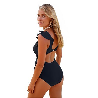 Women's Cupshe Plunging Flutter Sleeve Cutout One-Piece Swimsuit