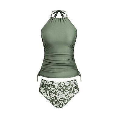 Women's Cupshe High Neck Halter Tankini Top & Mid-Rise Bottoms Swim Set