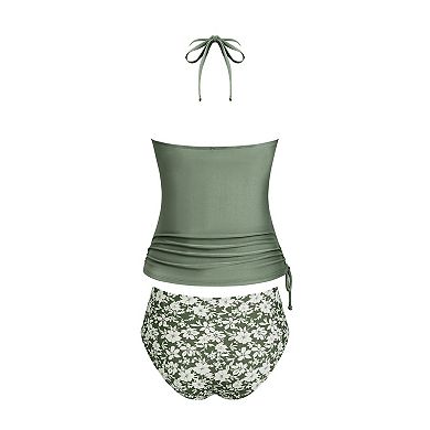 Women's Cupshe High Neck Halter Tankini Top & Mid-Rise Bottoms Swim Set