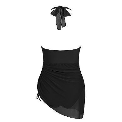 Women's Cupshe U Wire Neck Halter Asymmetrical Drawstring Mesh Swim Dress
