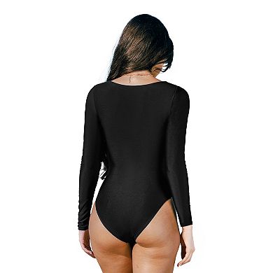 Women's Cupshe Long Sleeve Cutout UPF 50 Deep V One Piece Swimsuit