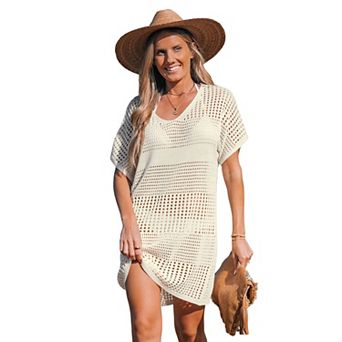Women's Cupshe Crochet Short Sleeve Cover-Up Mini Dress
