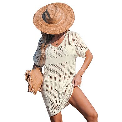 Women's Cupshe Crochet Short Sleeve Cover-Up Mini Dress