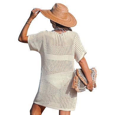Women's Cupshe Crochet Short Sleeve Cover-Up Mini Dress