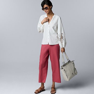 Petite Simply Vera Vera Wang Long Sleeve Lace Blouse