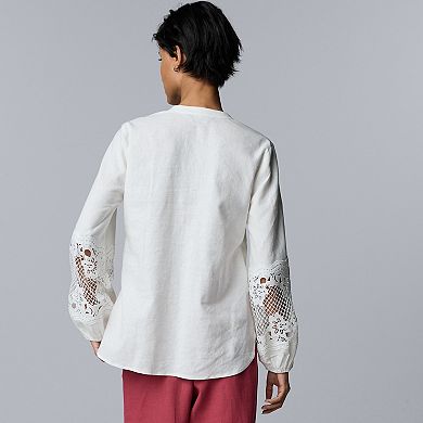 Petite Simply Vera Vera Wang Long Sleeve Lace Blouse