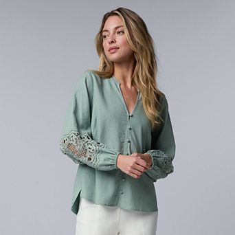 Petite Simply Vera Vera Wang Long Sleeve Lace Blouse