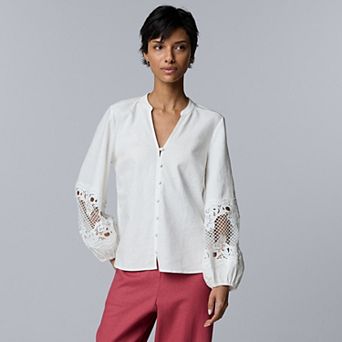 Petite Simply Vera Vera Wang Long Sleeve Lace Blouse