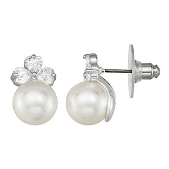 You're Invited Silver-Tone Simulated Pearl Stud Earrings