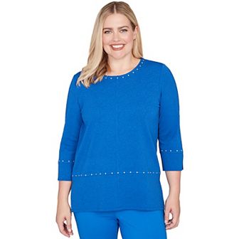 Petite Alfred Dunner Solid Floral Jacquard Knit Top