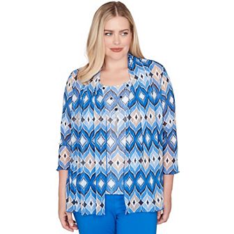 Petite Alfred Dunner Geometric Mesh 2-in-1 Top with Necklace