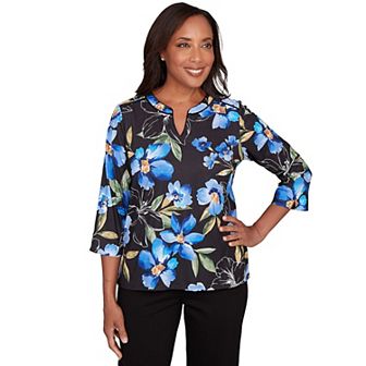 Petite Alfred Dunner Watercolor Floral Velvet Trim Top