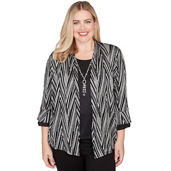Petite Alfred Dunner Metallic Chevron Two-in-One Top with Necklace