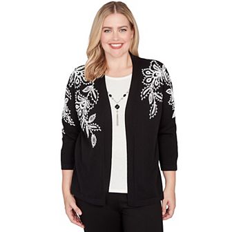 Petite Alfred Dunner Floral Soutache Two-in-One Sweater with Necklace