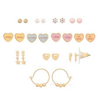 LC Lauren Conrad Candy Heart 12 pk Earring Set