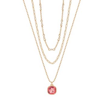 LC Lauren Conrad Gold-Tone Gemstone 3 Row Short Necklace