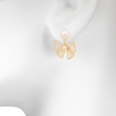 LC Lauren Conrad Gold-Tone Simulated Pearl Filigree Bow Drop Earrings