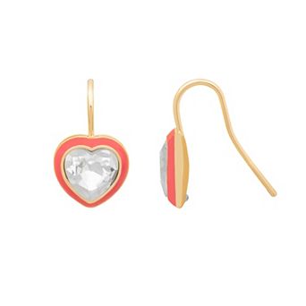 LC Lauren Conrad Gold-Tone Heart Enamel & Bezel Set Drop Earring