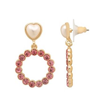 LC Lauren Conrad Gold Tone Simulated Pearl Heart & Beaded Hoop Drop Earrings