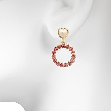 LC Lauren Conrad Gold Tone Simulated Pearl Heart & Beaded Hoop Drop Earrings