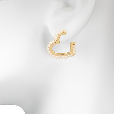 LC Lauren Conrad Gold Tone Simulated Pearl Heart Hoop Earrings