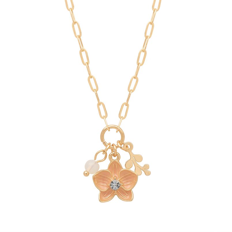LC Lauren Conrad Gold Tone Flower & Charms Short Pendant Necklace