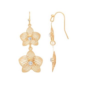 LC Lauren Conrad Gold Tone Filigree Flowers Drop Earrings