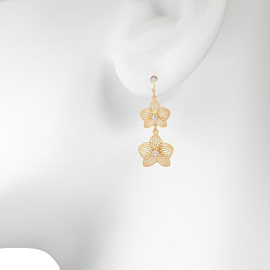LC Lauren Conrad Gold Tone Filigree Flowers Drop Earrings