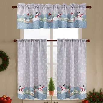 Christmas Kitchen Curtains 3 pc Set Holiday Window Valance and Tiers