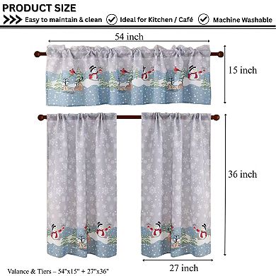Christmas Kitchen Curtains 3 Piece Set Holiday Window Valance and Tiers