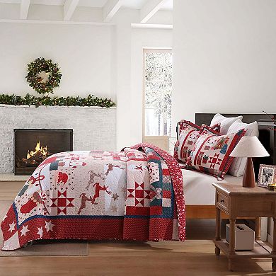 Marcielo 2/3 PCS Vintage Christmas Patchwork Quilt Set Reversible Holiday Bedspread