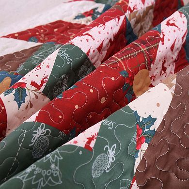 Marcielo 3 Pcs Patchwork Christmas Tree Quilt Set Reversible Holiday Quilt Bedspread