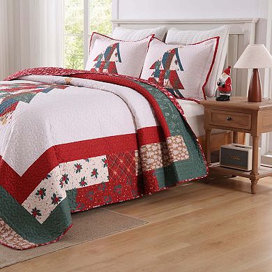 Marcielo 3 Pcs Patchwork Christmas Tree Quilt Set Reversible Holiday Quilt Bedspread